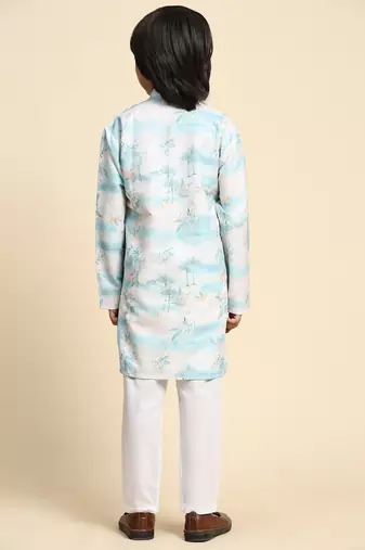Blue embellished cotton kurta pajama set for boys party,wedding outfits traditional wear