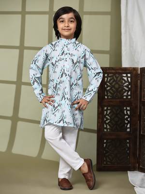 Blue embellished cotton kurta pajama set for boys party,wedding outfits traditional wear 1