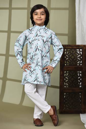 Blue embellished cotton kurta pajama set for boys party,wedding outfits traditional wear