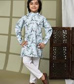 Blue embellished cotton kurta pajama set for boys party,wedding outfits traditional wear