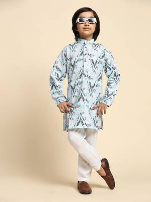 Blue embellished cotton kurta pajama set for boys party,wedding outfits traditional wear 2