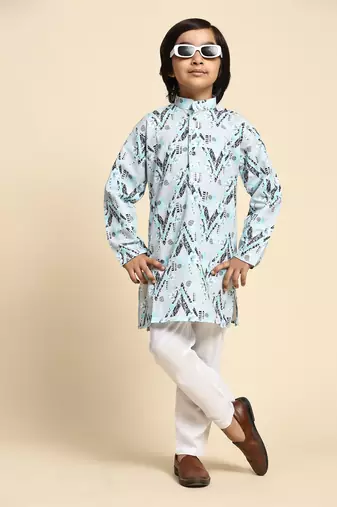 Blue embellished cotton kurta pajama set for boys party,wedding outfits traditional wear