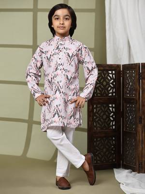 Peach embellished cotton kurta pajama set for boys party,wedding outfits traditional wear 1