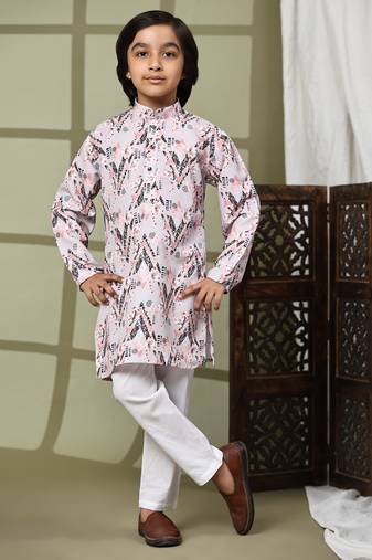 Peach embellished cotton kurta pajama set for boys party,wedding outfits traditional wear