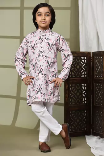 Peach embellished cotton kurta pajama set for boys party,wedding outfits traditional wear