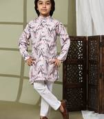 Peach embellished cotton kurta pajama set for boys party,wedding outfits traditional wear