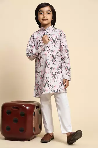 Peach embellished cotton kurta pajama set for boys party,wedding outfits traditional wear