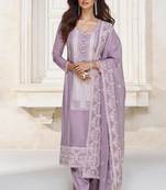 Lavender Embroidered Organza Silk  Straight Palazzo Pant Suit. Free size full stitched Up To 42" Size