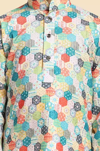Green embellished cotton kurta pajama set for boys party,wedding outfits traditional wear