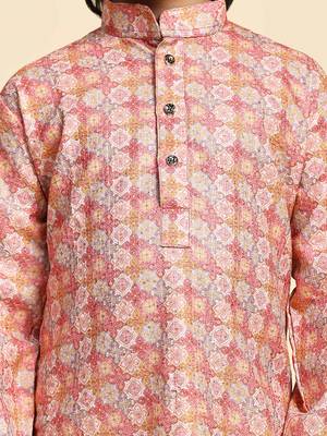 Pink embellished cotton kurta pajama set for boys party,wedding outfits traditional wear 4