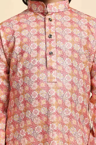 Pink embellished cotton kurta pajama set for boys party,wedding outfits traditional wear