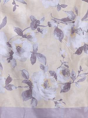 Light yellow floral print silk soft saree with zari border 4