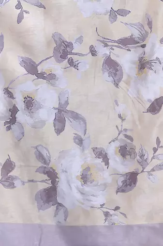 Light yellow floral print silk soft saree with zari border
