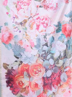 Off white floral print silk soft saree with zari border 4