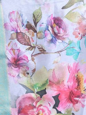 Grey floral print silk soft saree with zari border 4