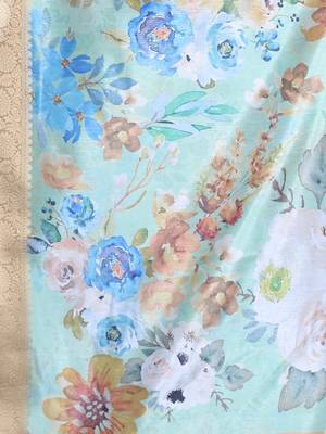 Light green floral print silk soft saree with zari border 4