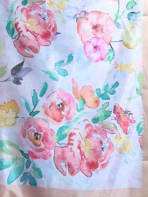 Sky blue floral print silk soft saree with zari border 4