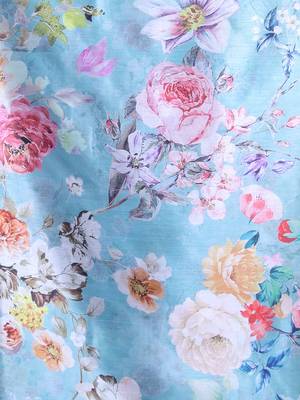 Sky blue floral print silk soft saree with zari border 4