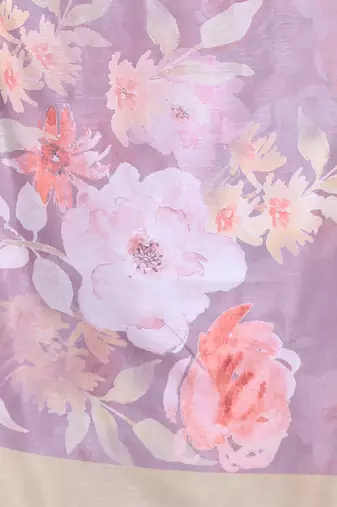 Nude pink floral print silk soft saree with zari border