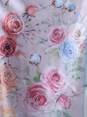 Light beige floral print silk soft saree with zari border 4