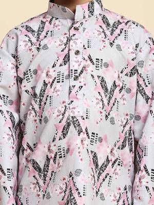 Pink embellished cotton kurta pajama set for boys party,wedding outfits traditional wear 4