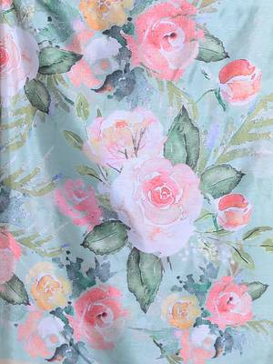 Mint green floral print silk soft saree with zari border 4