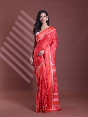 Red bandhani print silk soft saree 1