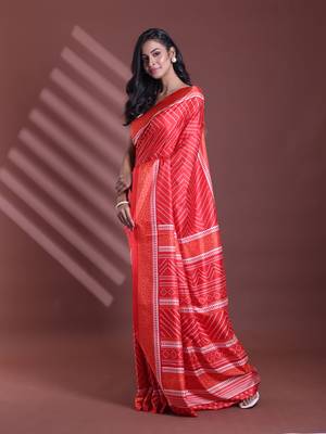 Red bandhani print silk soft saree 2