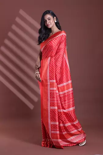 Red bandhani print silk soft saree