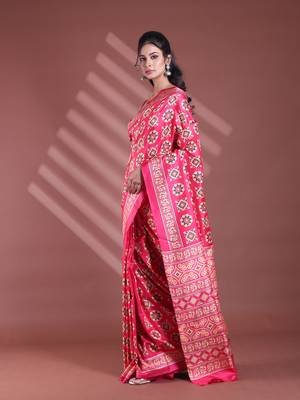 Pink silk soft saree with texture print 2