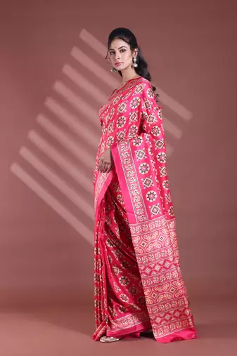 Pink silk soft saree with texture print