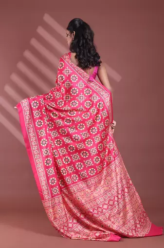 Pink silk soft saree with texture print