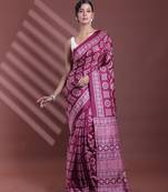 Burgundy silk soft saree with texture print