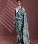 Green silk soft saree with texture print