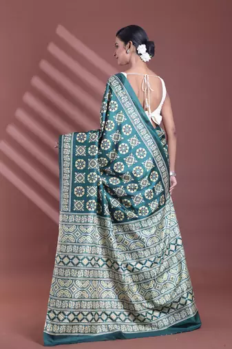 Green silk soft saree with texture print
