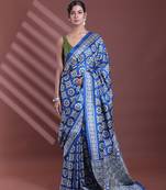 Blue silk soft saree with texture print