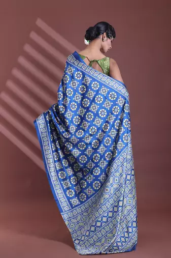 Blue silk soft saree with texture print