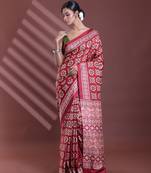Dark red silk soft saree with texture print