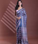 Dark blue silk soft saree with texture print