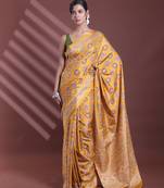 Mustard silk soft saree with texture print