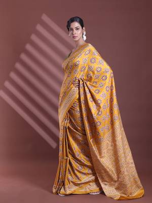 Mustard silk soft saree with texture print 2