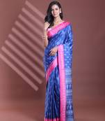 Blue silk soft saree with paisley print