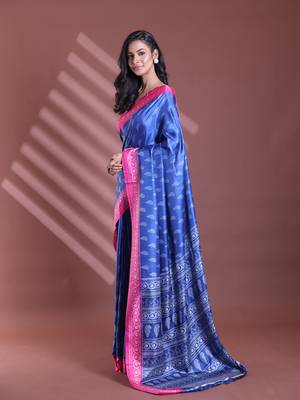 Blue silk soft saree with paisley print 2