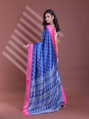 Blue silk soft saree with paisley print 3