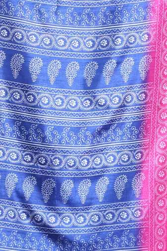 Blue silk soft saree with paisley print