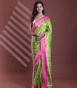Green silk soft saree with paisley print