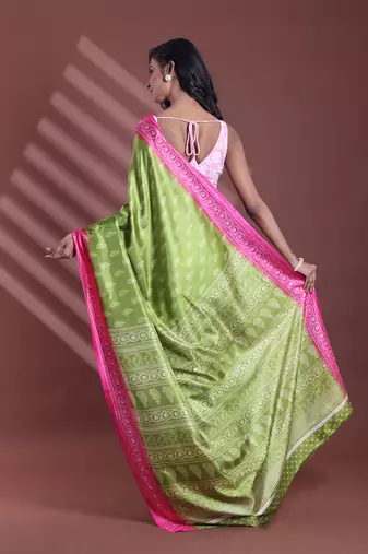 Green silk soft saree with paisley print