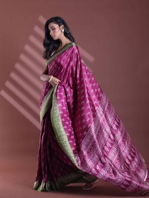 Burgundy silk soft saree with paisley print 2