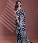 Black silk soft saree with paisley print