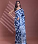 Blue silk soft saree with paisley print